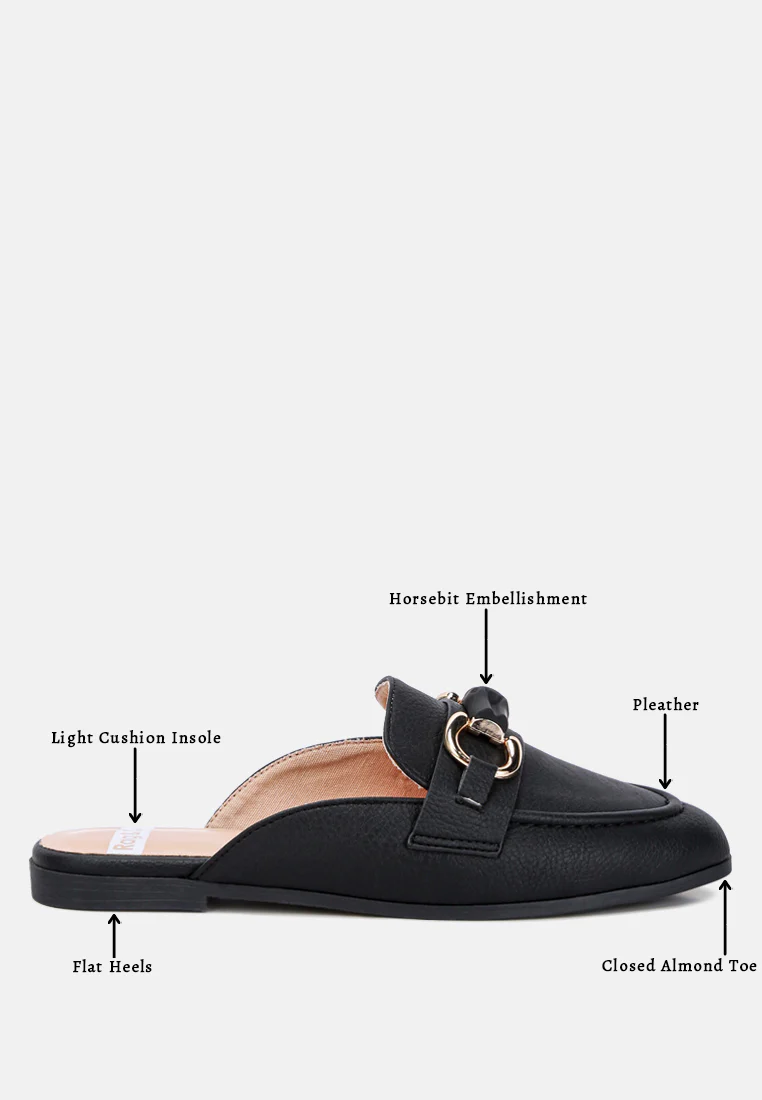 Abner Horsebit Embellished Slip On Mules In Black - Image 8