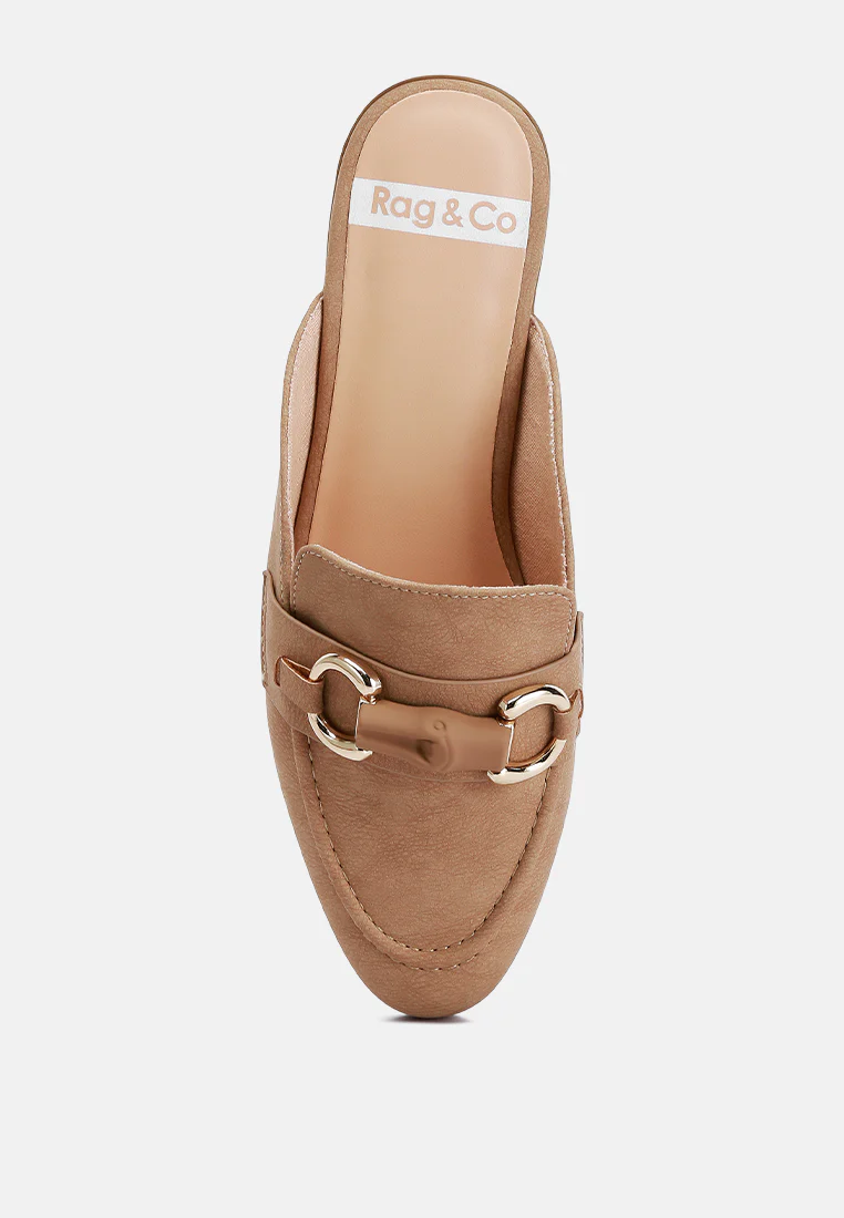 Abner Horsebit Embellished Slip On Mules In Taupe - Image 6