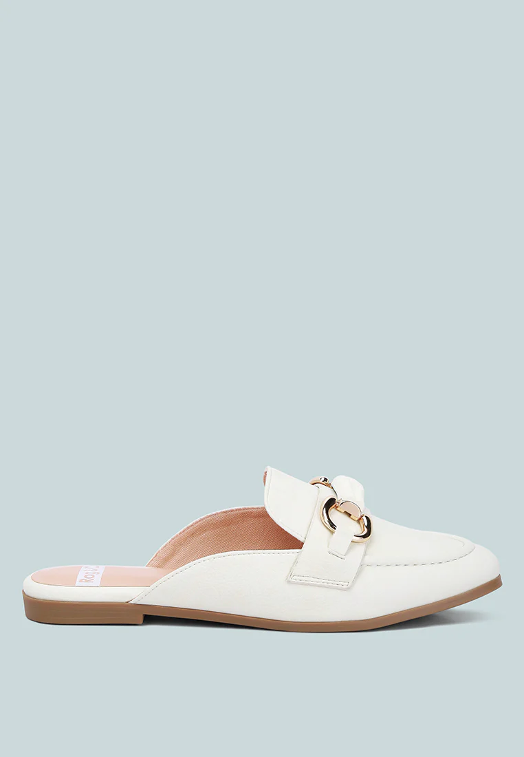 Abner Horsebit Embellished Slip On Mules In White - Image 3