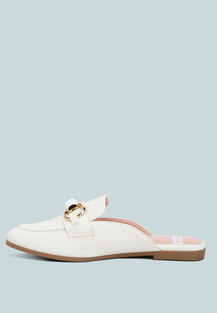 Abner Horsebit Embellished Slip On Mules In White - Image 5