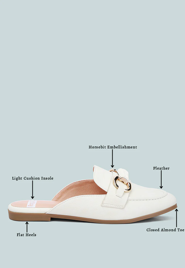 Abner Horsebit Embellished Slip On Mules In White - Image 9