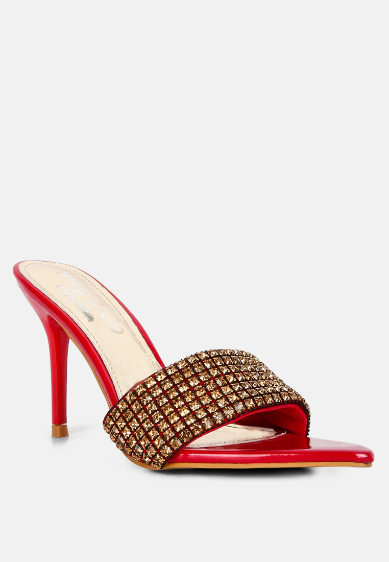 ADINA Diamante Embellished Slip On Sandals in Red - Image 2