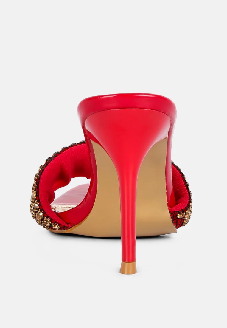 ADINA Diamante Embellished Slip On Sandals in Red - Image 5