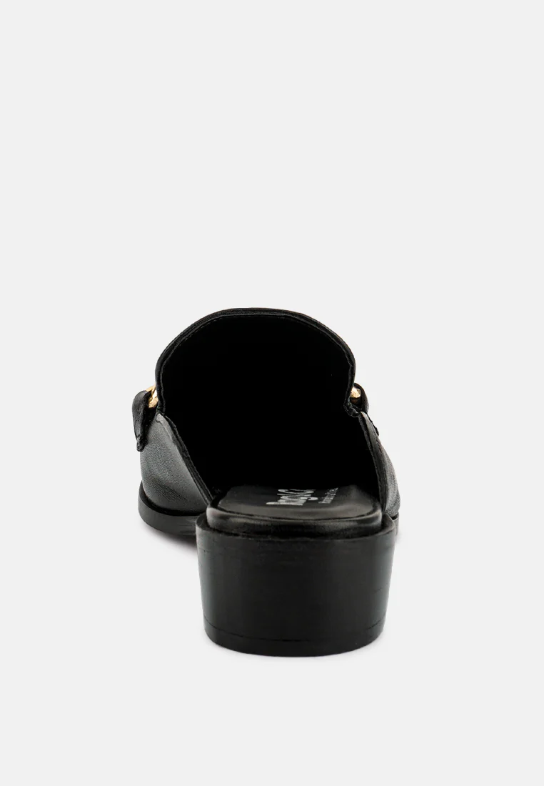 AKSA Chain Embellished Black Leather Mules - Image 5