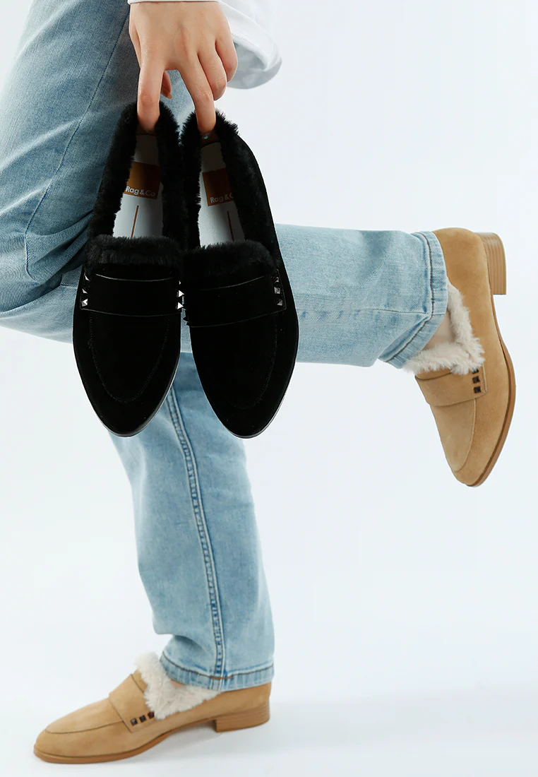 Allie Fur Trim Genuine Suede Loafers - Image 14