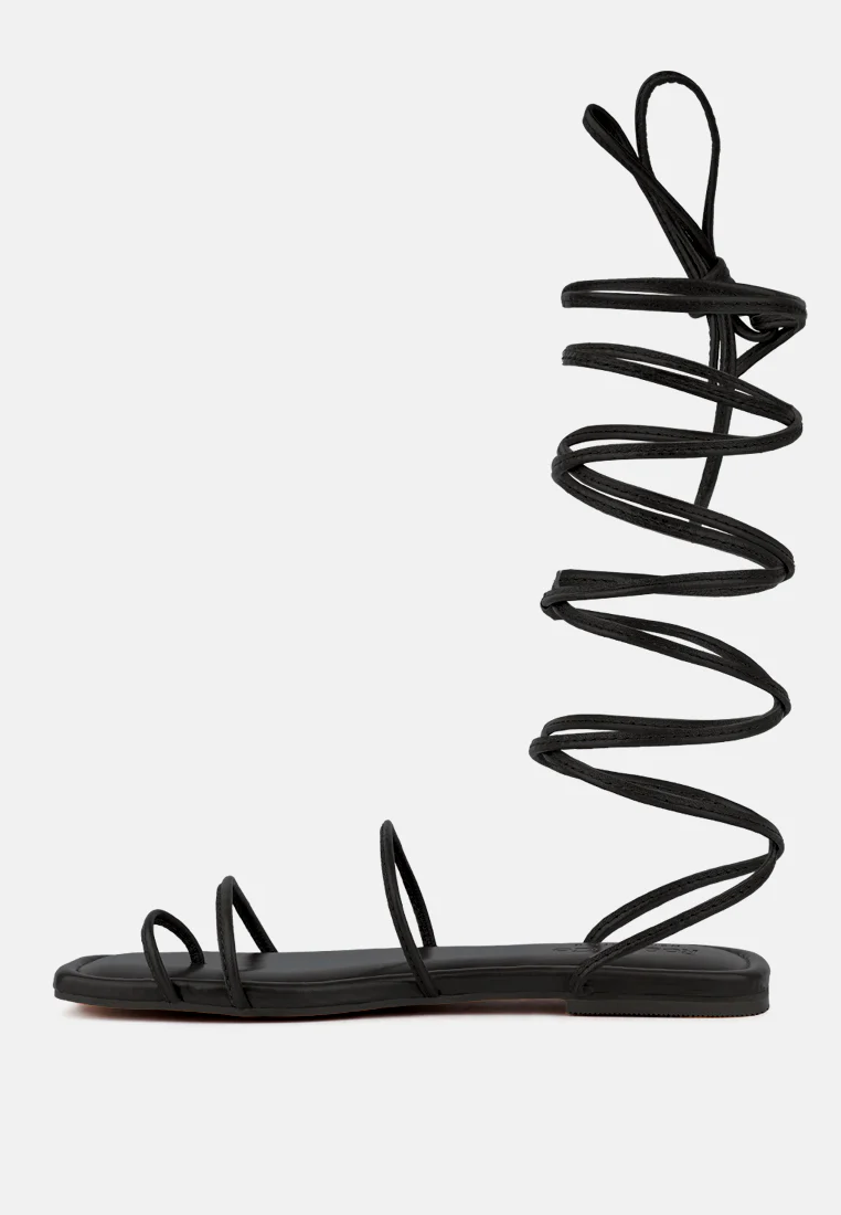 AMATHA Black Essential Toe Ring Summer Leather Flats - Image 4