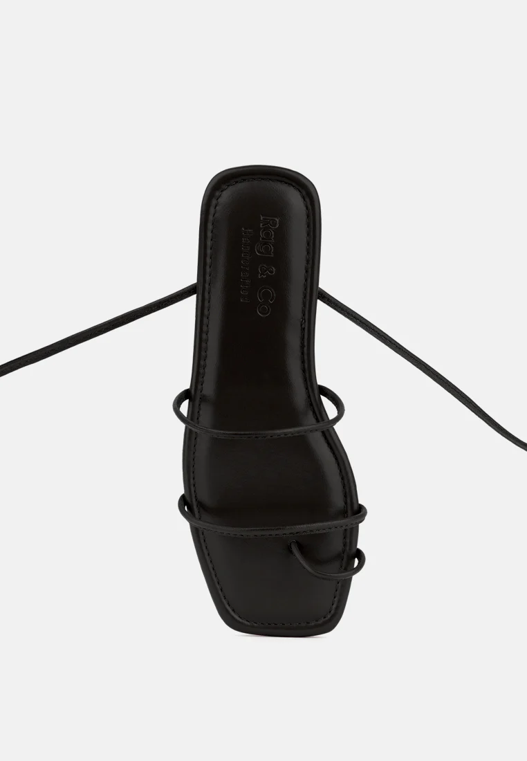 AMATHA Black Essential Toe Ring Summer Leather Flats - Image 6