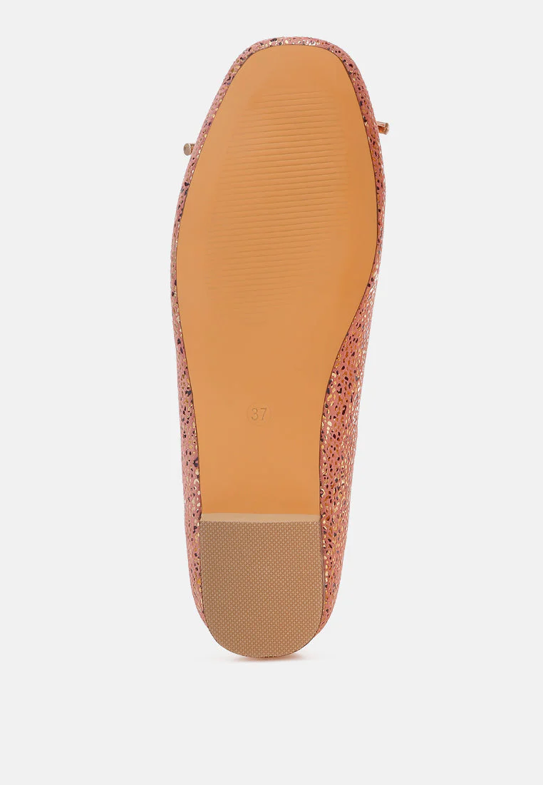 Apollon Bow Detail Foil Print Suede Ballerinas - Image 10