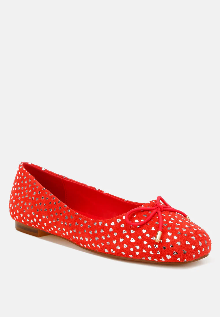 Apollon Bow Detail Foil Print Suede Ballerinas - Image 13