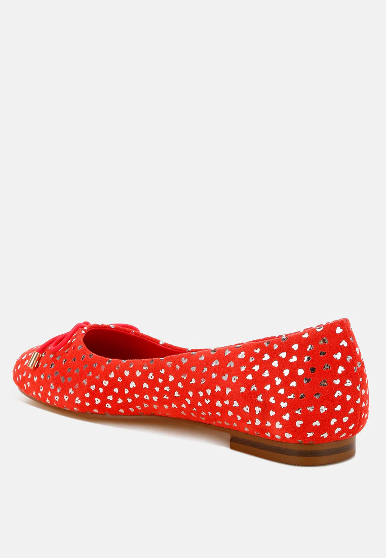 Apollon Bow Detail Foil Print Suede Ballerinas - Image 14