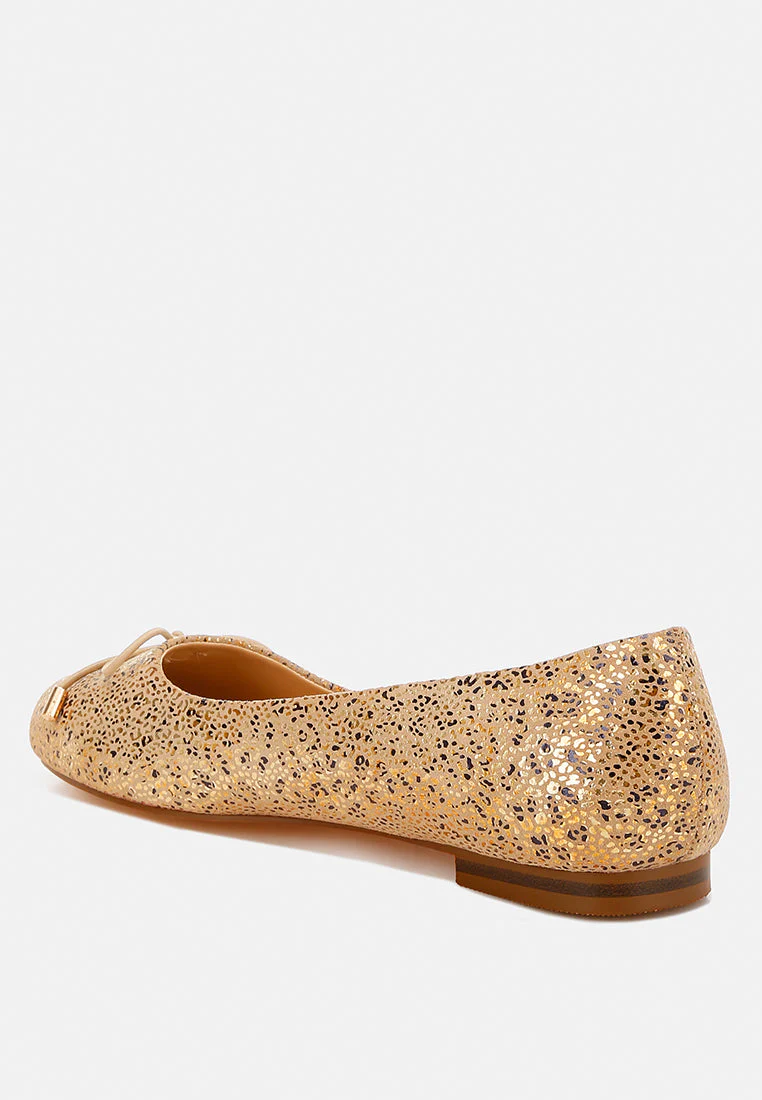 Apollon Bow Detail Foil Print Suede Ballerinas - Image 3