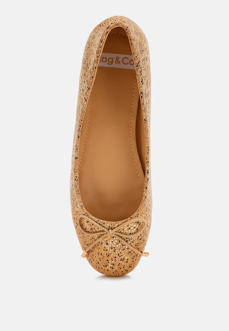 Apollon Bow Detail Foil Print Suede Ballerinas - Image 4