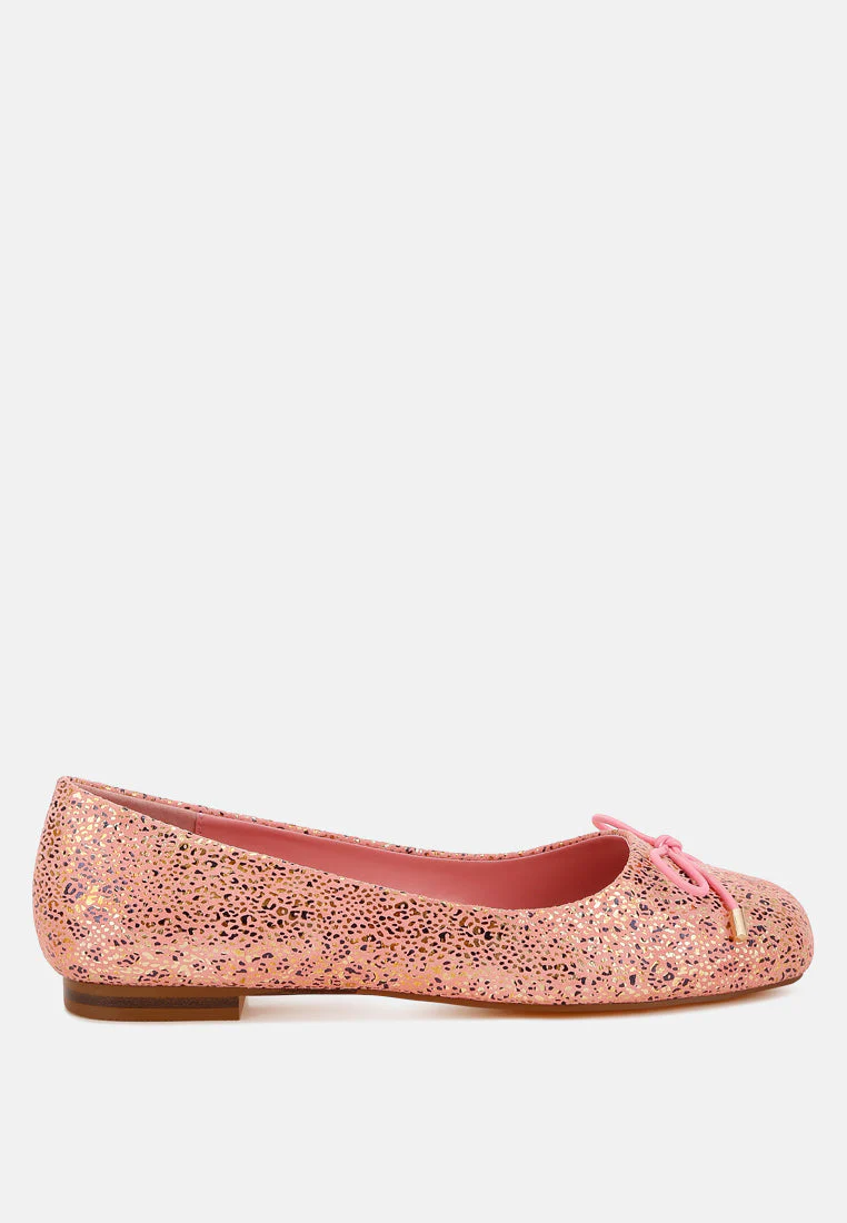 Apollon Bow Detail Foil Print Suede Ballerinas - Image 6