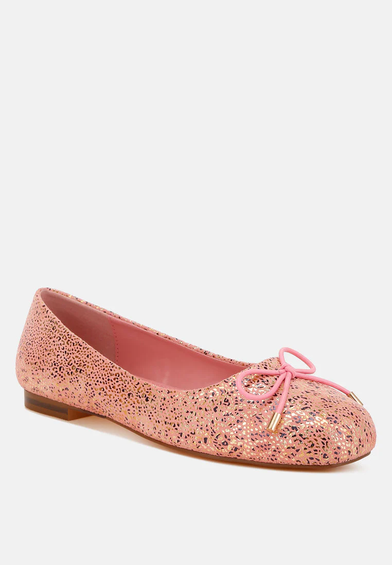 Apollon Bow Detail Foil Print Suede Ballerinas - Image 7