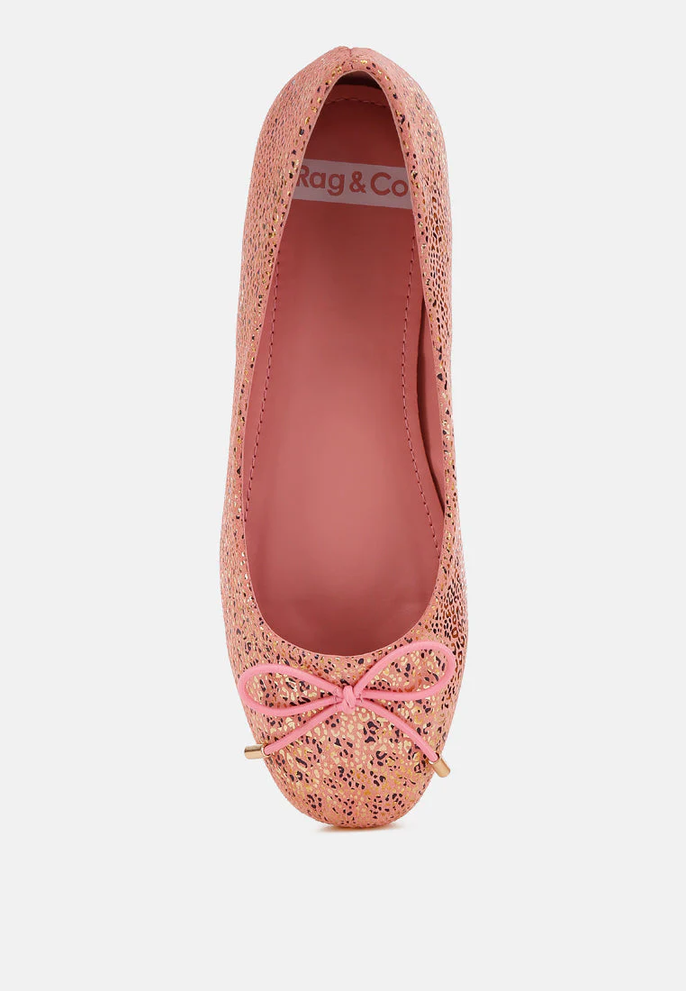 Apollon Bow Detail Foil Print Suede Ballerinas - Image 9