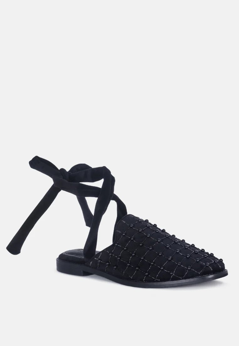 Asante Crisscross Beaded Veil Velvet Mules in Black - Image 2