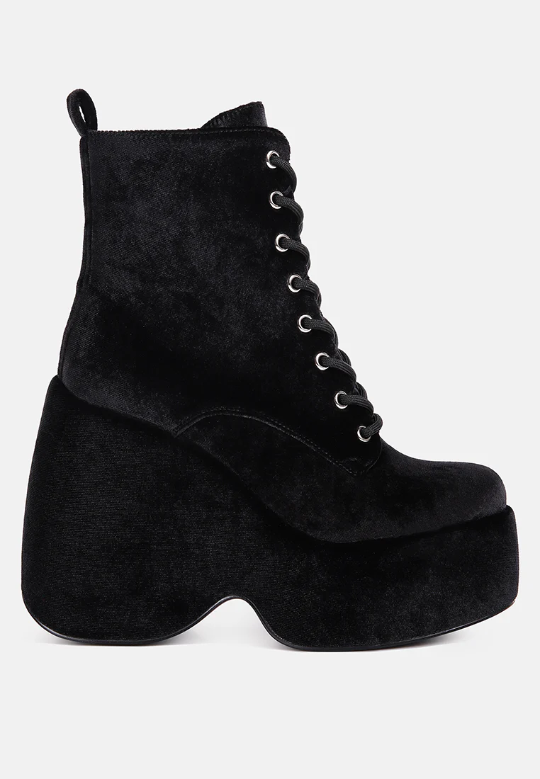 ASHCAN Black High Platform Velvet Ankle Boots - Image 2