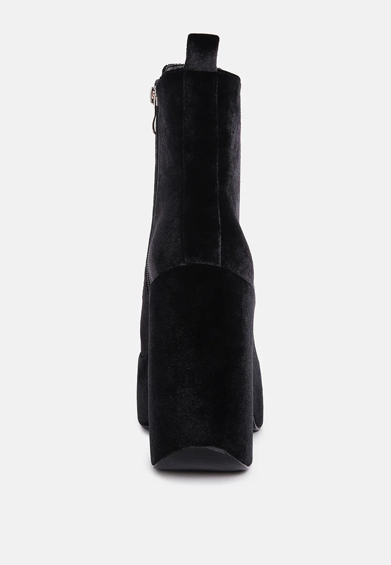 ASHCAN Black High Platform Velvet Ankle Boots - Image 5