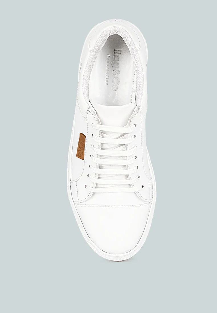 ASHFORD White Fine Leather Handcrafted Sneakers - Image 6