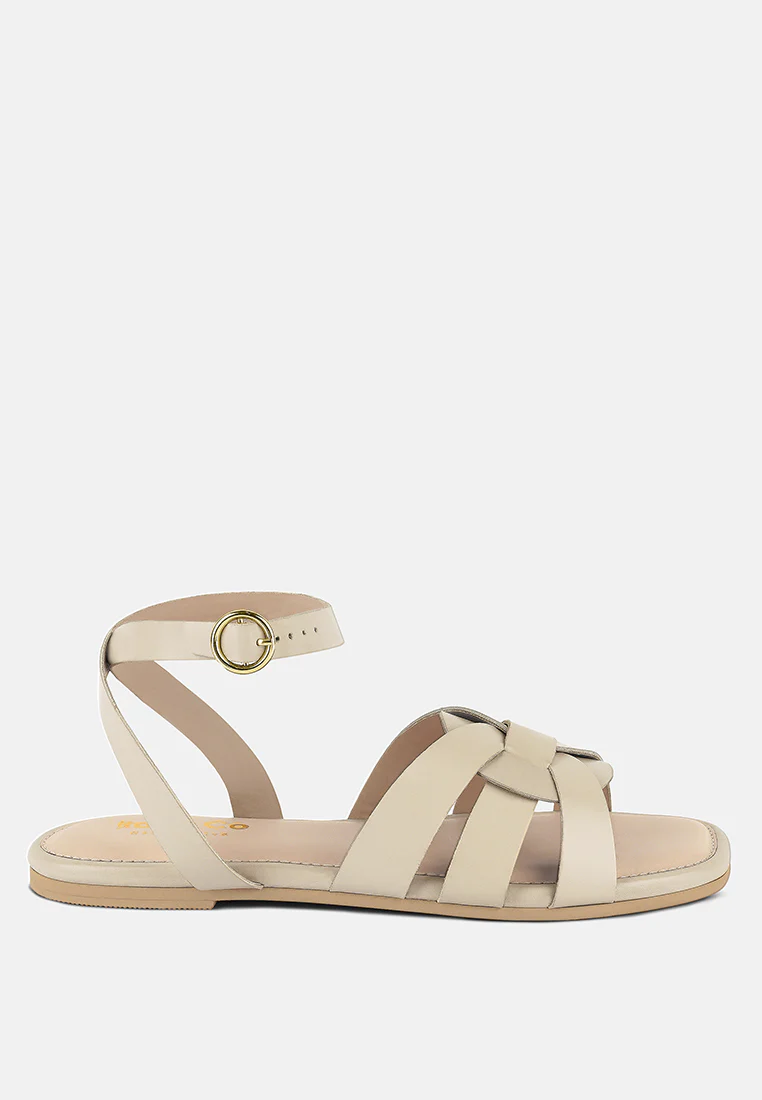 ASHTON Beige Flat Ankle Strap Sandals - Image 2