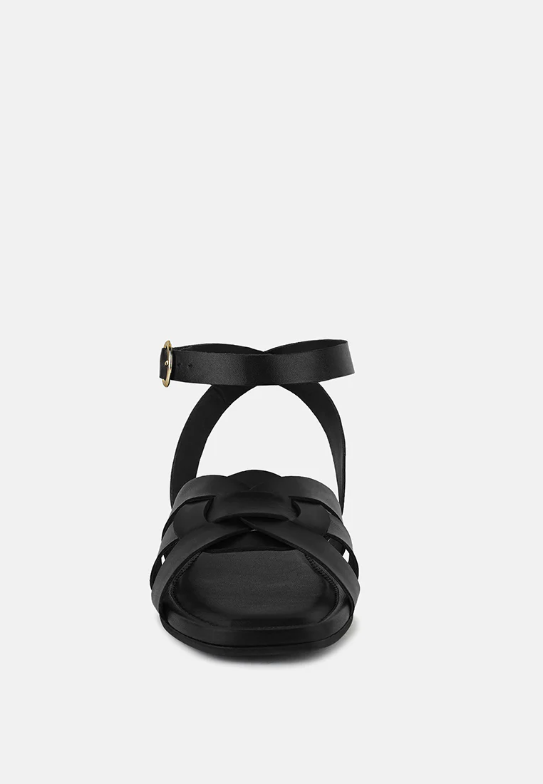ASHTON Black Flat Ankle Strap Sandals - Image 3