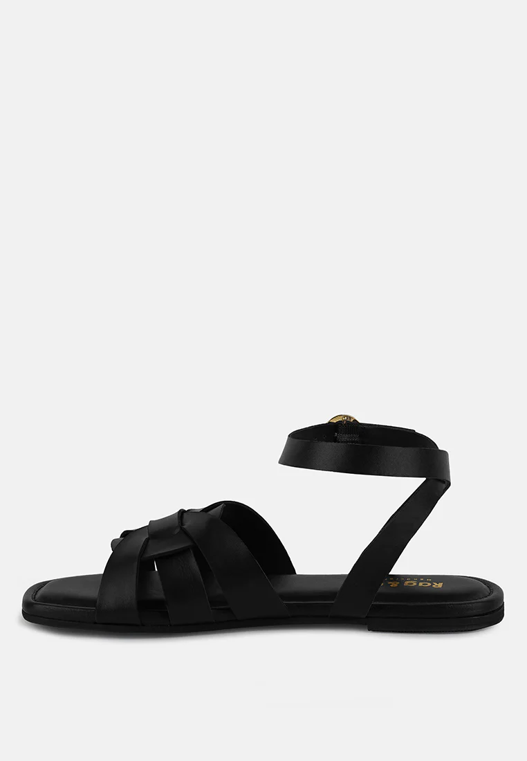ASHTON Black Flat Ankle Strap Sandals - Image 4