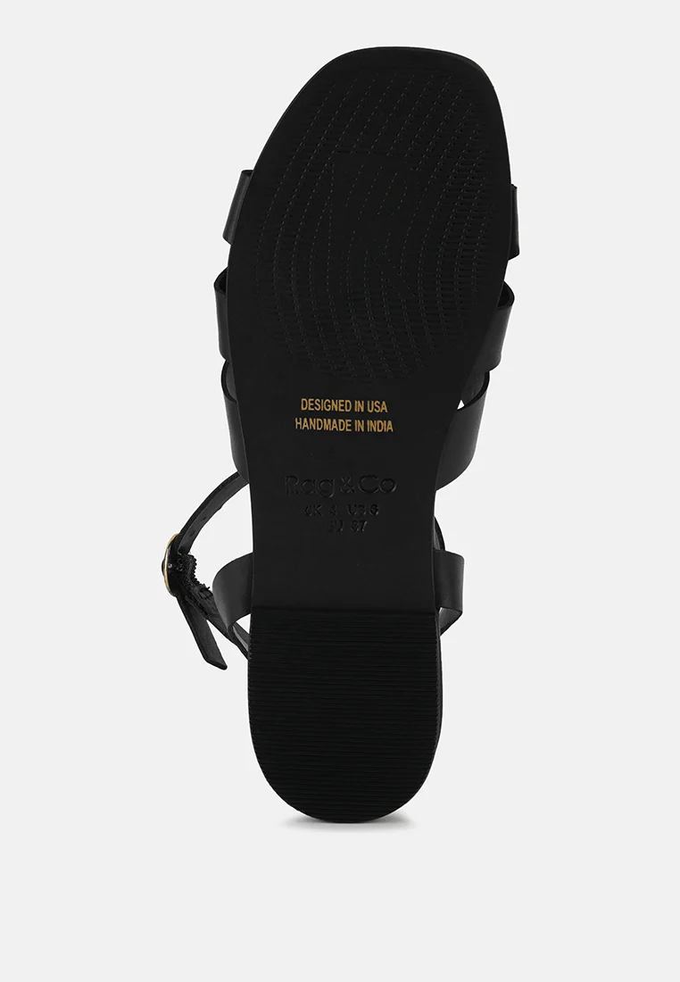 ASHTON Black Flat Ankle Strap Sandals - Image 7