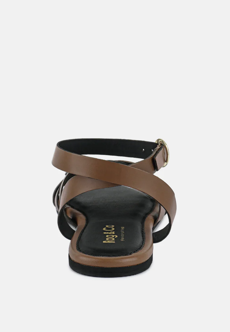 ASHTON Tan Flat Ankle Strap Sandals - Image 5