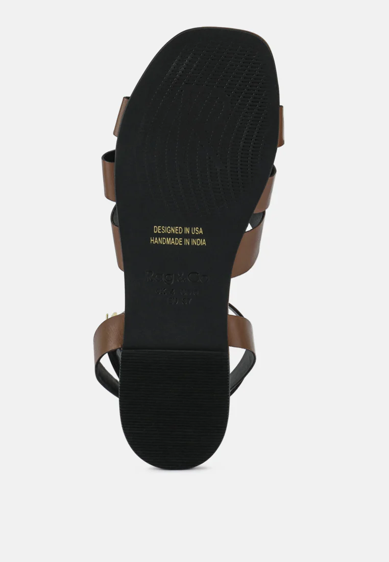 ASHTON Tan Flat Ankle Strap Sandals - Image 7