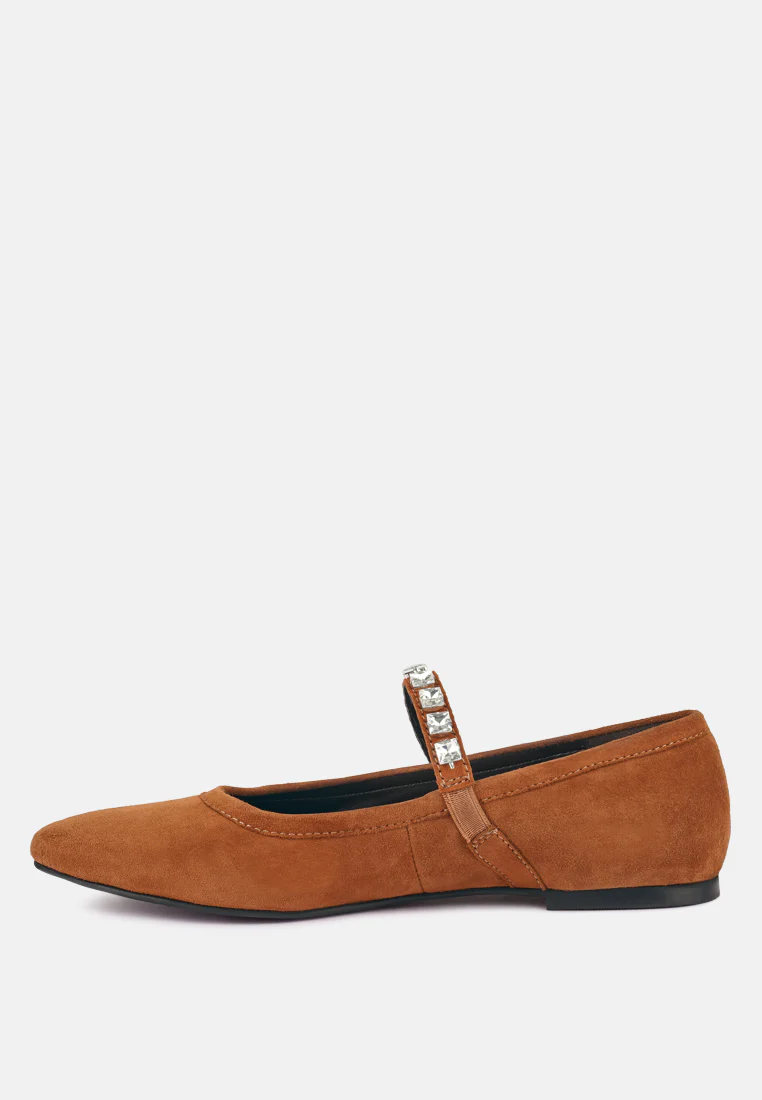 ASSISI Tan Fine Suede Mary Jane Ballet Flats - Image 4
