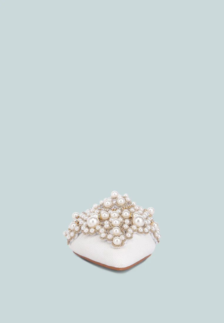 ASTRE Pearl Embellished Shimmer Mules In White - Image 3