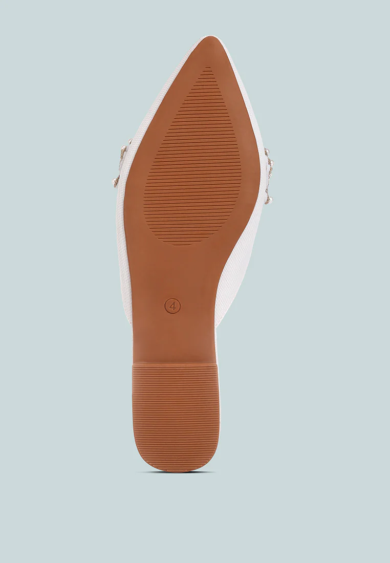 ASTRE Pearl Embellished Shimmer Mules In White - Image 7