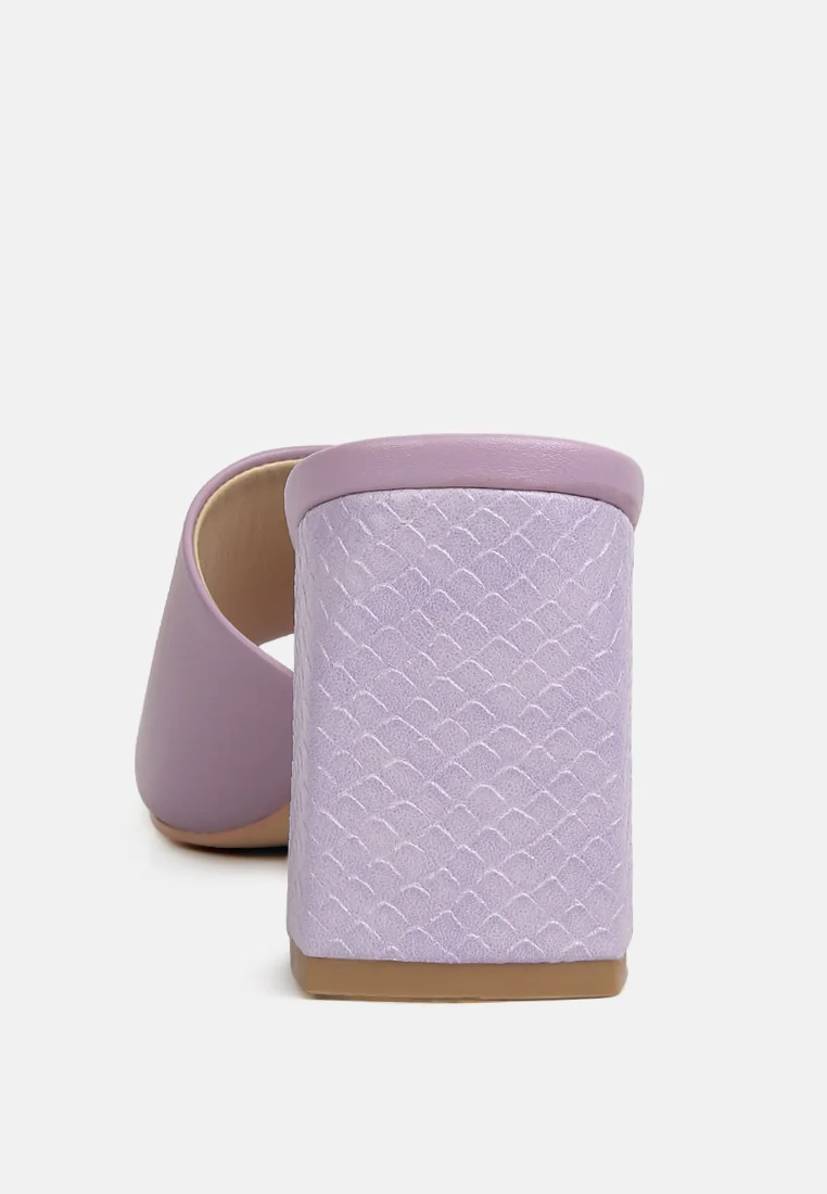 Audriana Lilac Textured Block Heel Sandals - Image 5
