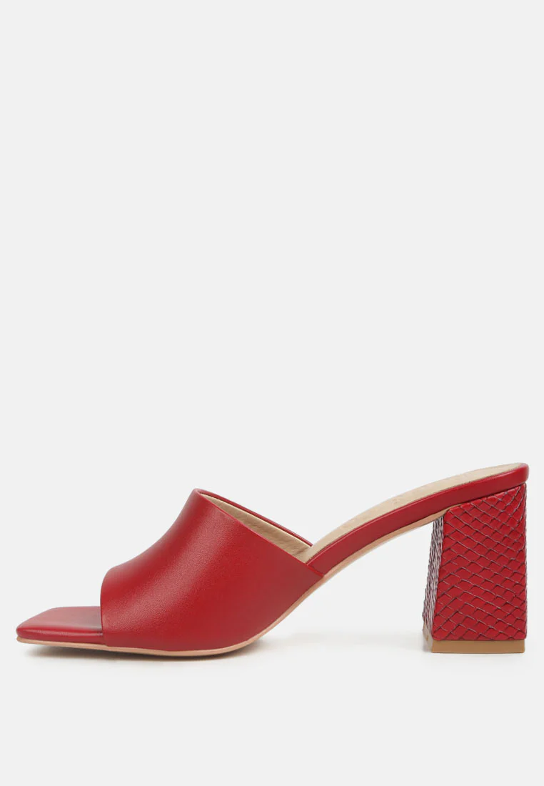 Audriana Red Textured Block Heel Sandals - Image 4