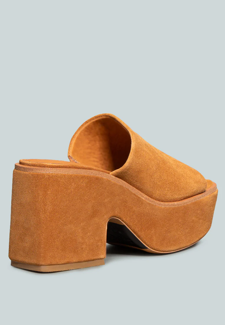 BARDOT Tan Fine Suede Handcrafted Platform Slides - Image 4