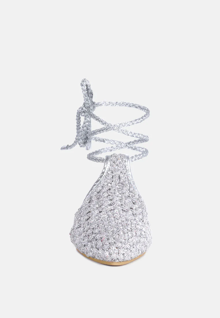 BARTSI Silver Handwoven Tie Up Flat Mules - Image 3