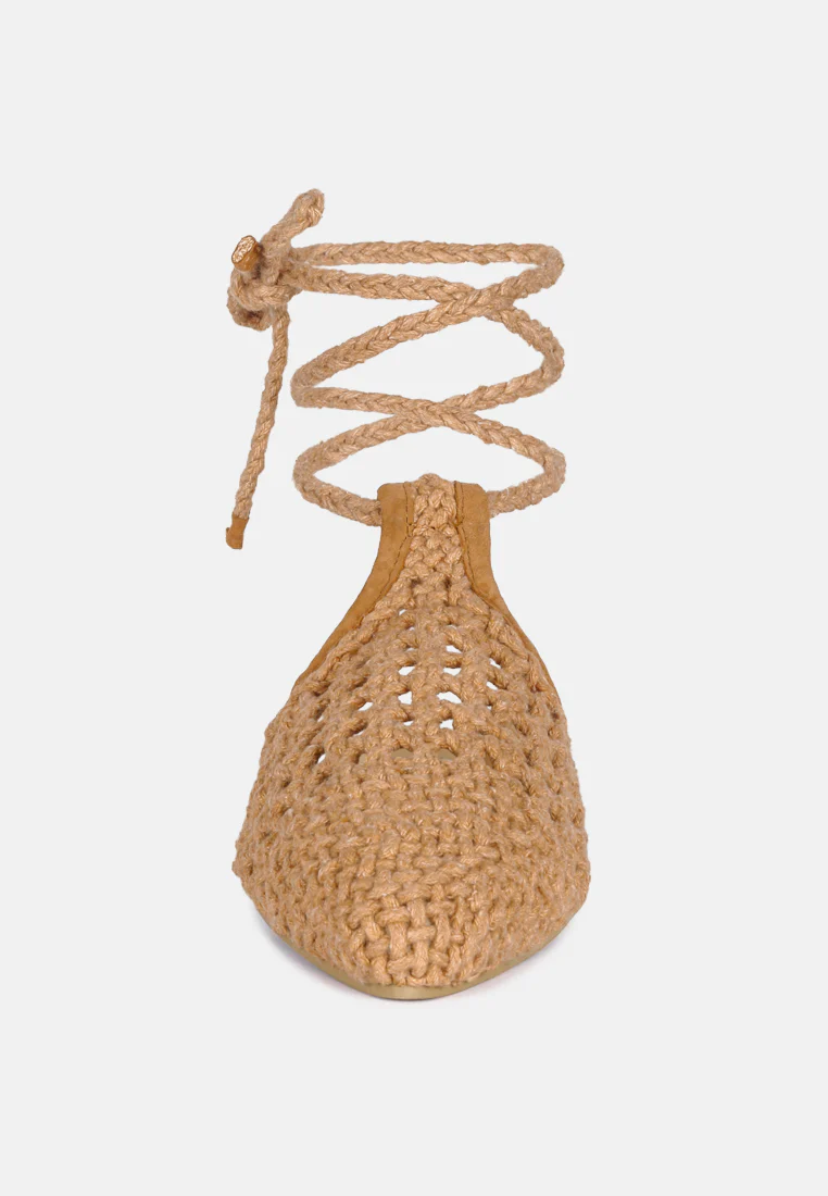 BARTSI Tan Handwoven Tie Up Flat Mules - Image 3