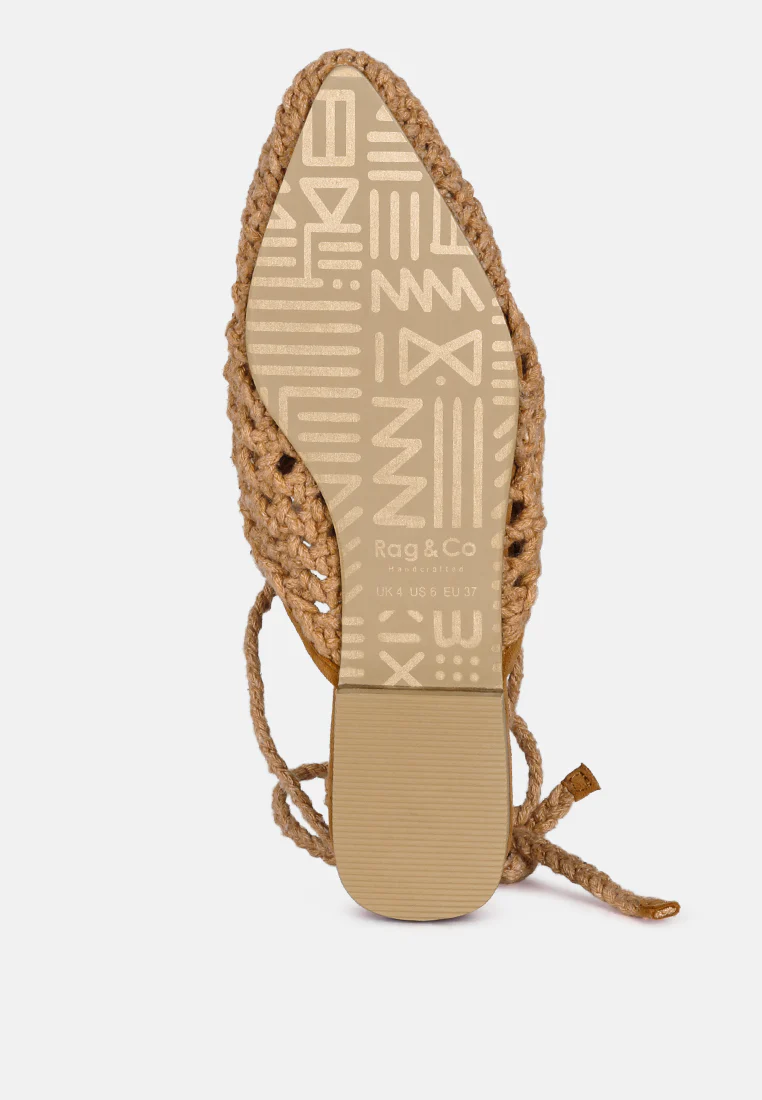 BARTSI Tan Handwoven Tie Up Flat Mules - Image 6