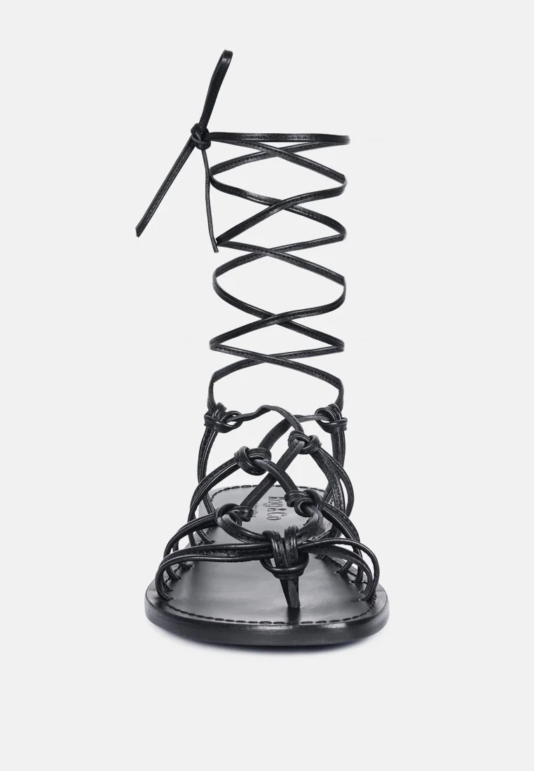 BAXEA Handcrafted Black Tie Up String Flats - Image 3