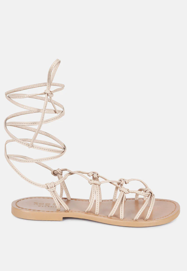 BAXEA Handcrafted Latte Tie Up String Flats - Image 2