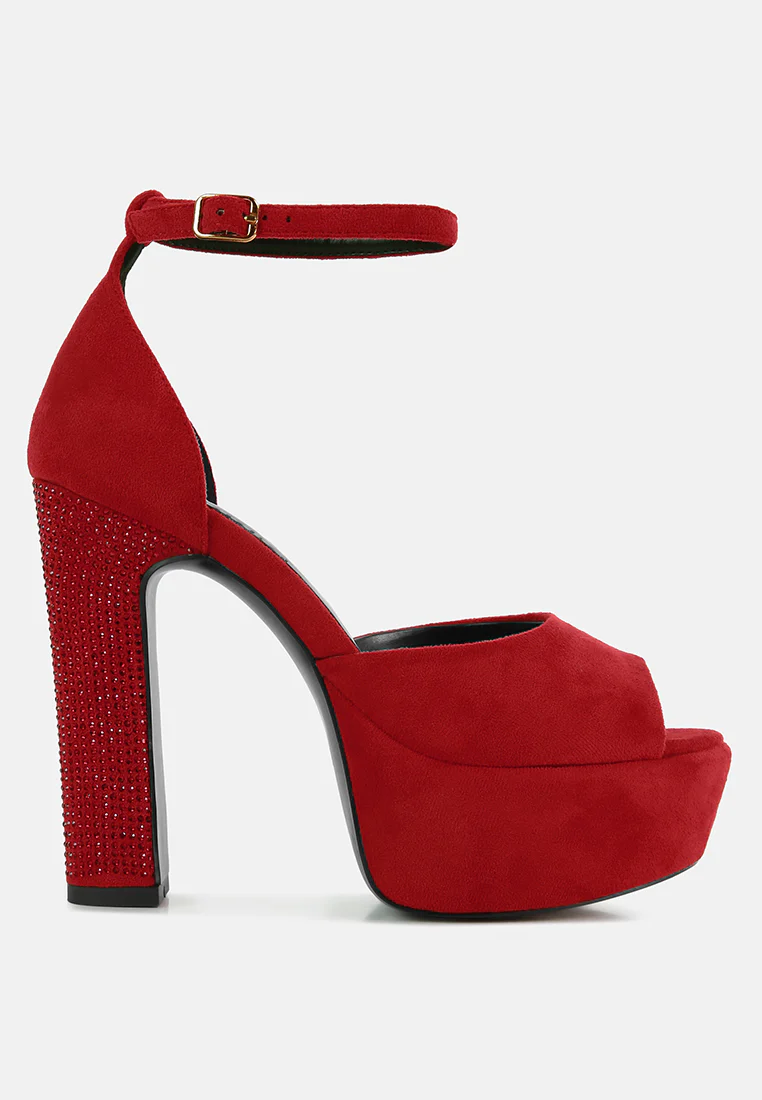 BEATY Red Rhinestones High Block Heeled Sandals - Image 2