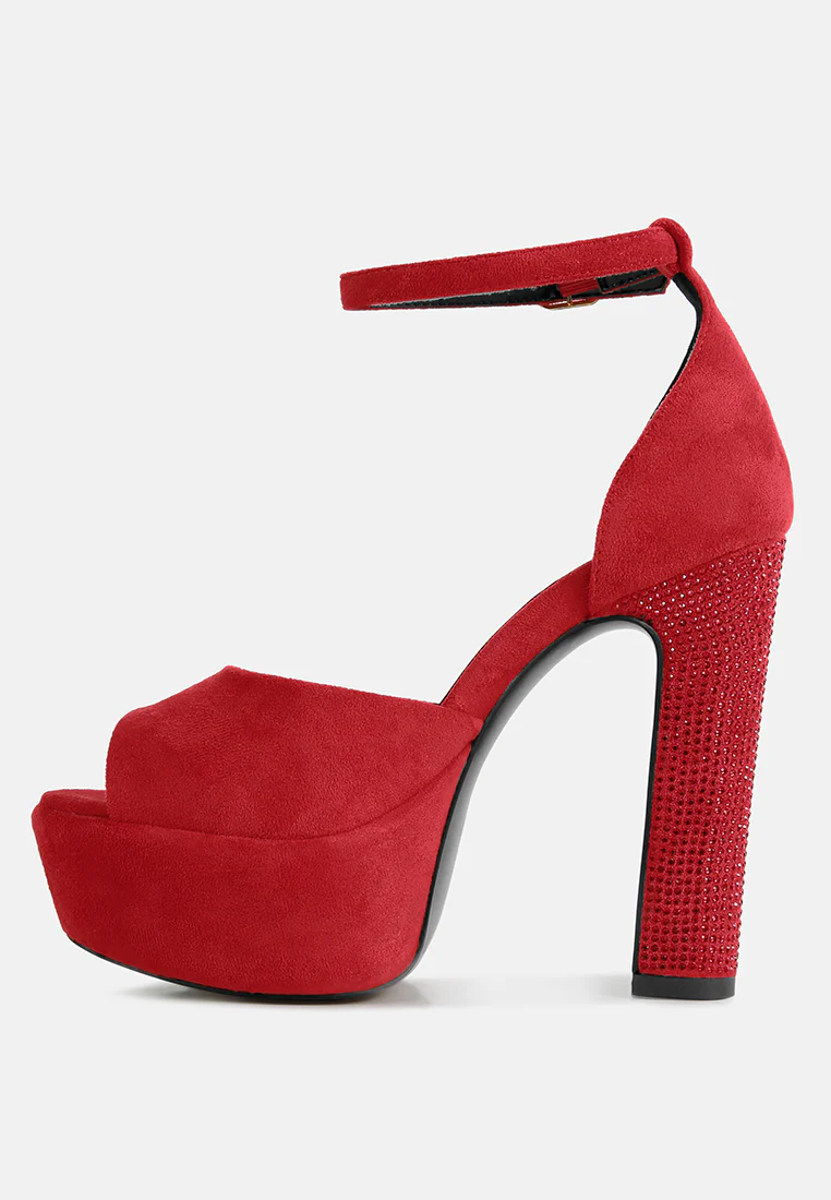 BEATY Red Rhinestones High Block Heeled Sandals - Image 4