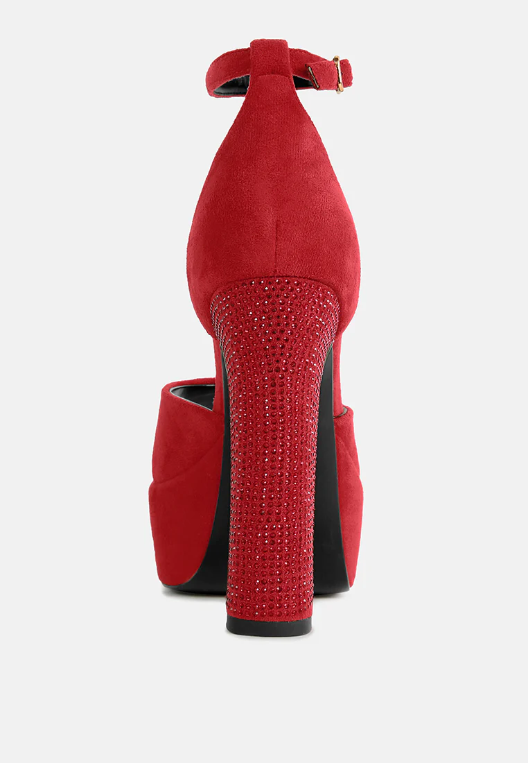 BEATY Red Rhinestones High Block Heeled Sandals - Image 5