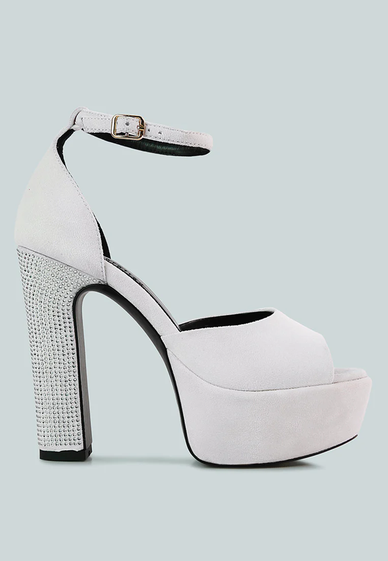 BEATY White Rhinestones High Block Heeled Sandals - Image 2