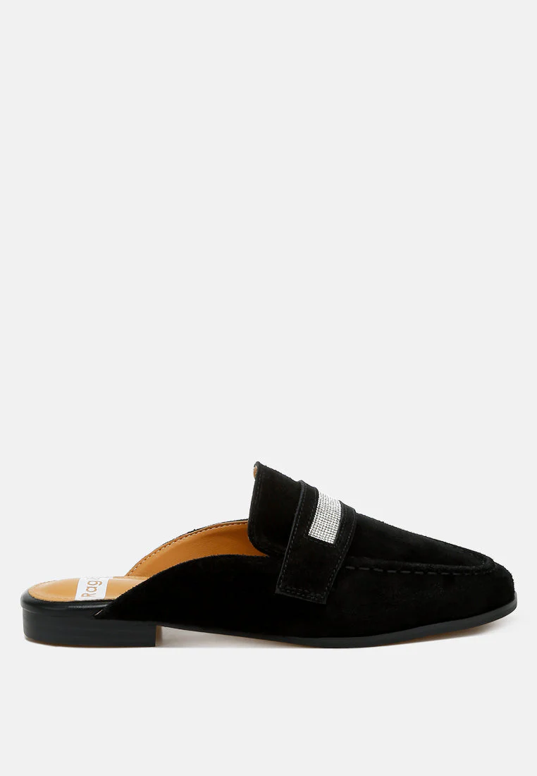 Belorose Rhinestone Strap Genuine Suede Mules - Image 13