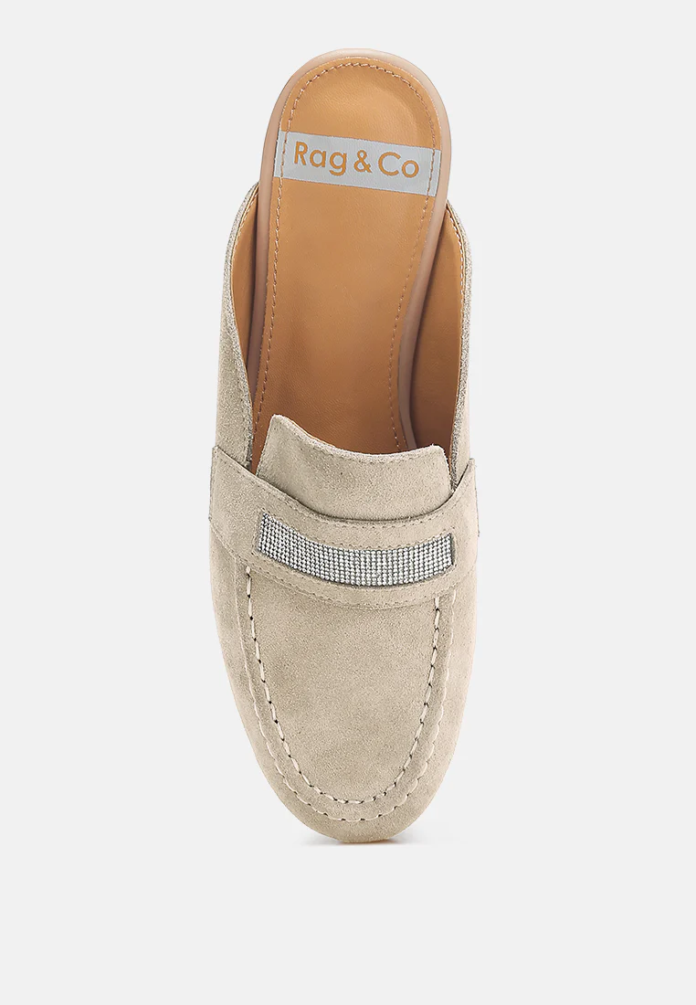 Belorose Rhinestone Strap Genuine Suede Mules - Image 4