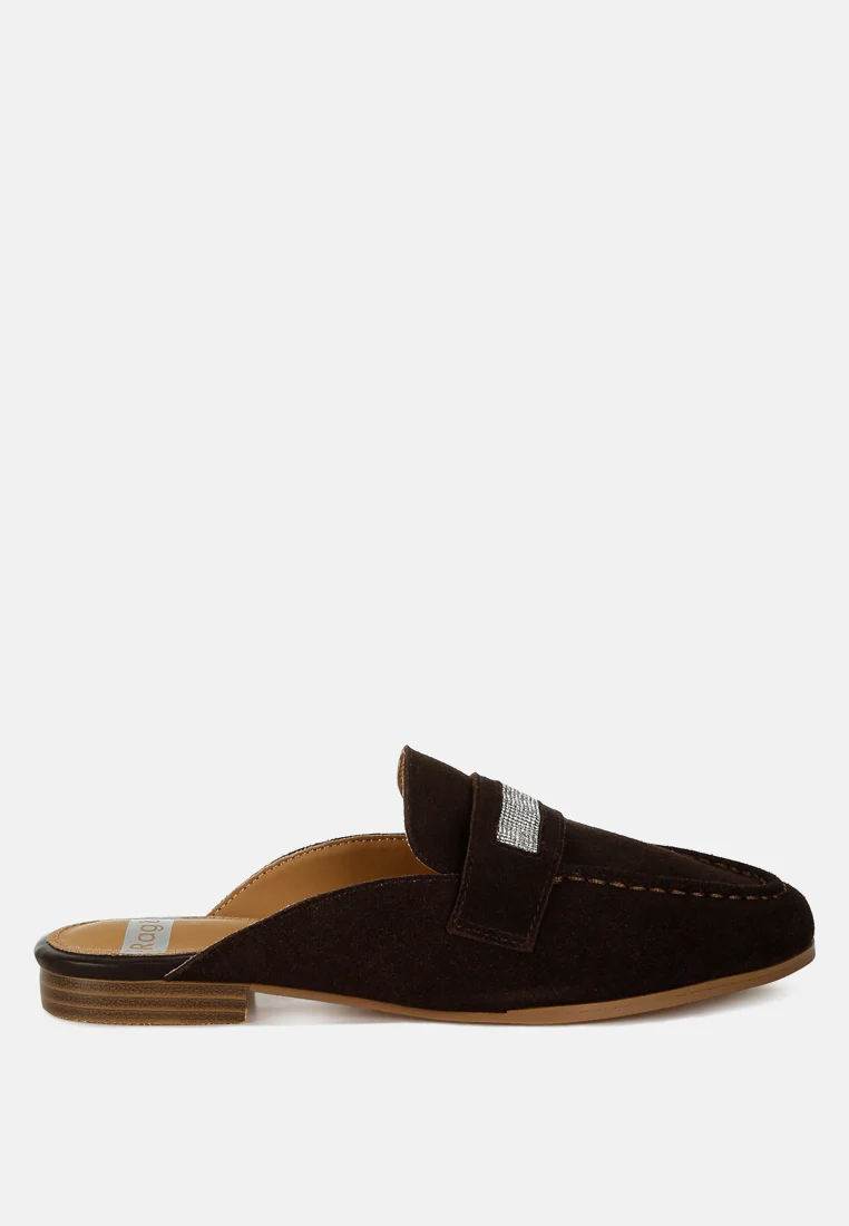 Belorose Rhinestone Strap Genuine Suede Mules - Image 7