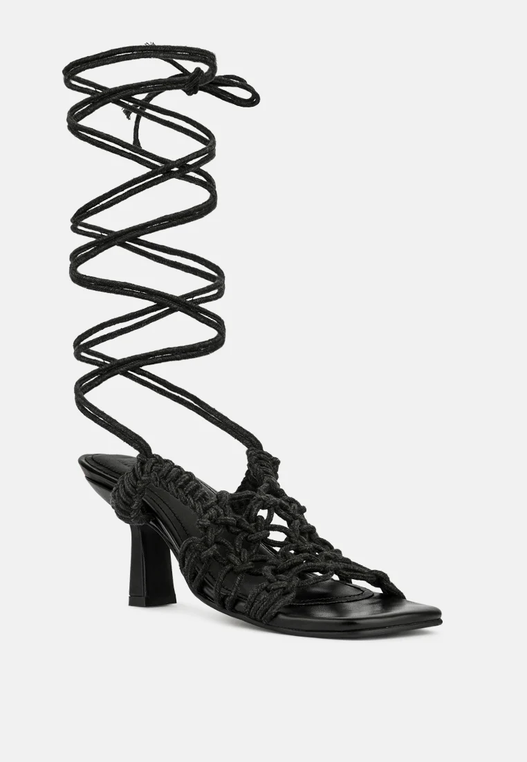 BEROE Black Braided Handcrafted Lace Up Sandal - Image 3
