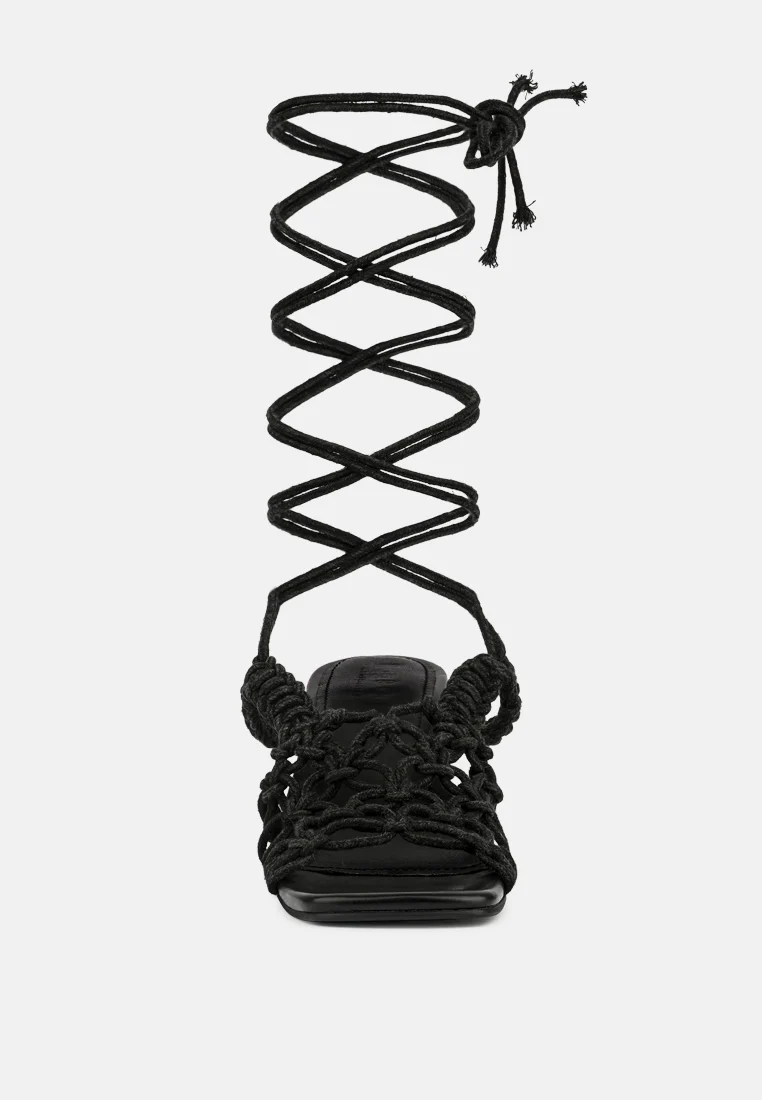 BEROE Black Braided Handcrafted Lace Up Sandal - Image 4