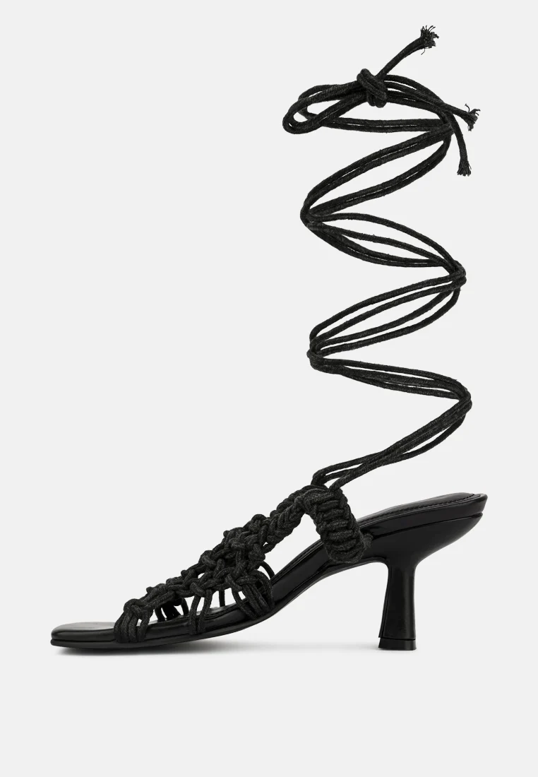 BEROE Black Braided Handcrafted Lace Up Sandal - Image 5